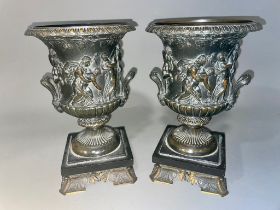 Fine pair of 19th Century antique Grand Tour Italian bronze Medici urns vases. Height 24cm