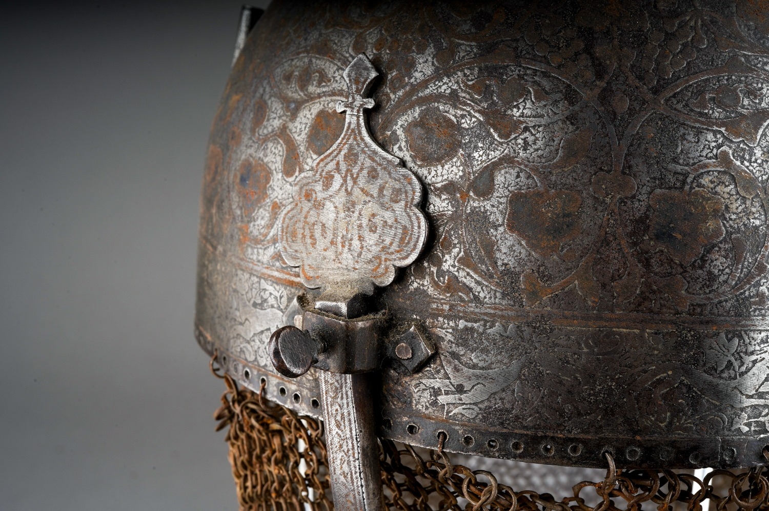 19th Century Persian Khula Khud helmet. Decorated with animals and foliage. Total drop from top of - Image 2 of 6