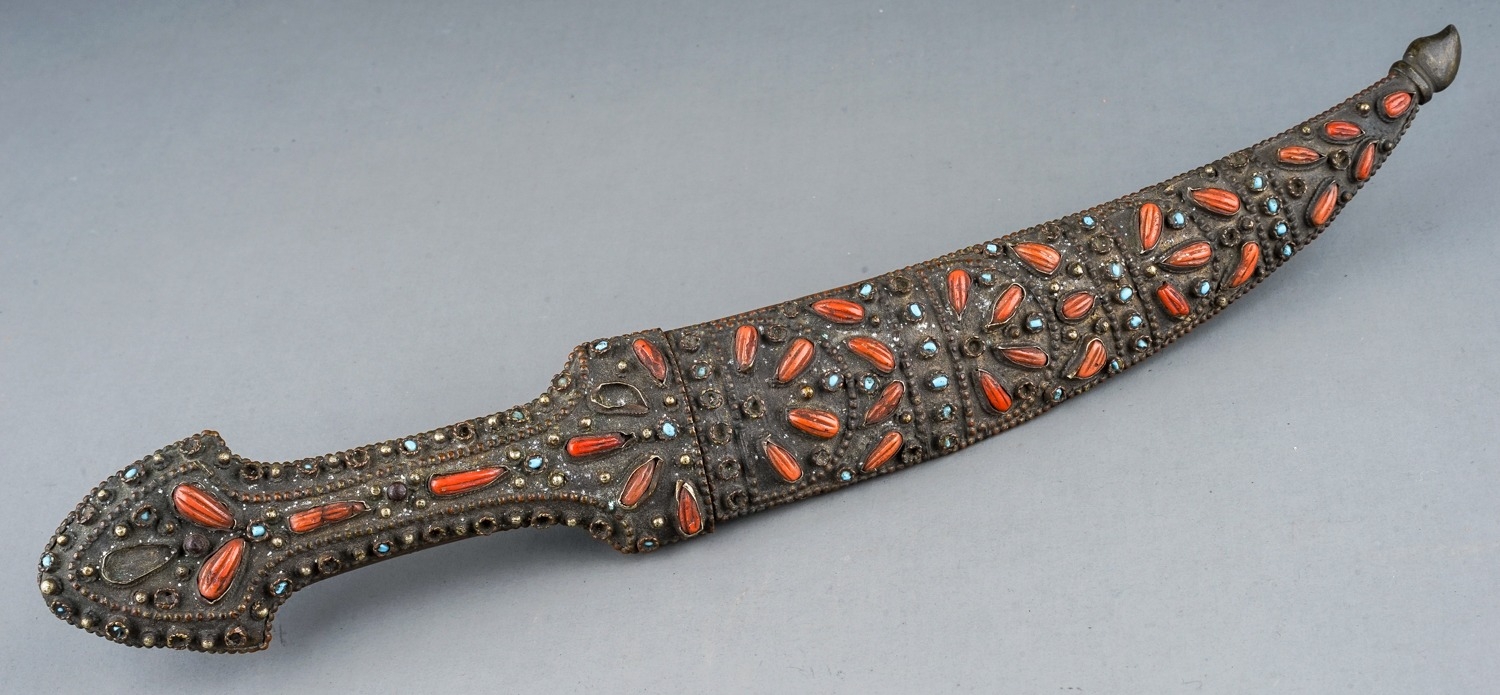 19th Century antique Turkish Ottoman empire Islamic dagger set with coral and turquoise. - Image 3 of 8