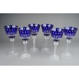 A set of six cobalt blue and crystal St Louis style Tommy wine glasses (6)