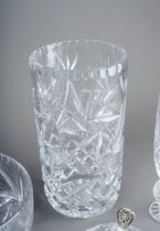 Three boxes of assorted cut glass, wine glasses, vases, bowls etc (5)