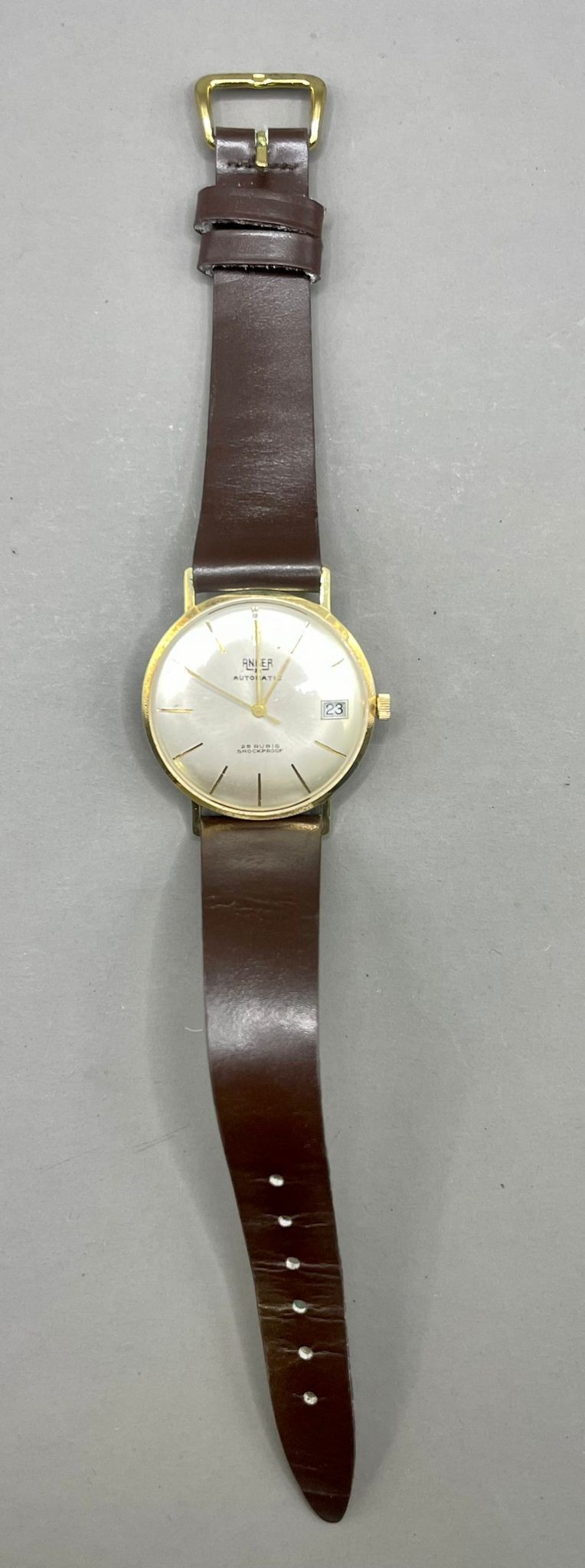 A gentleman's 14k yellow gold Anker 21 Automatic wristwatch, 32mm silvered dial with baton - Image 2 of 3