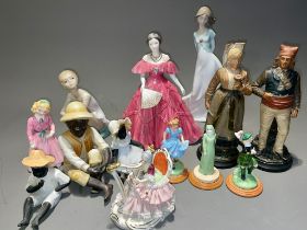 Assorted ceramic figures to include: Royal Worcester Queen Elizabeth, The Queen Mother (with