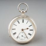 A Victorian silver open face pocket watch, 44mm white enamel dial with Roman numerals, subsidiary