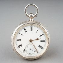 A Victorian silver open face pocket watch, 44mm white enamel dial with Roman numerals, subsidiary