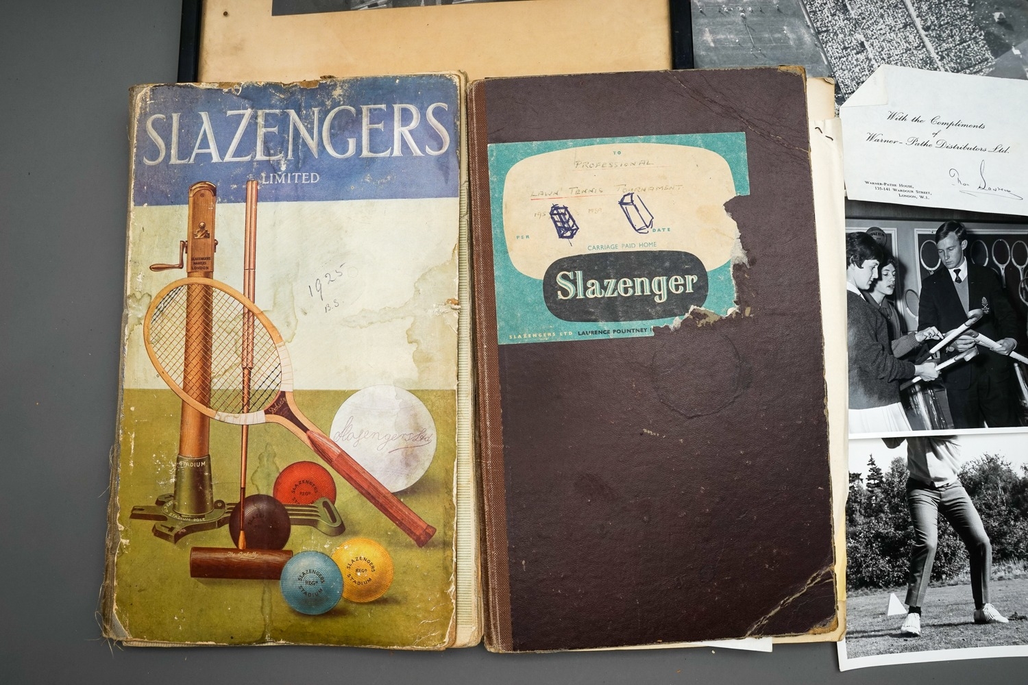 Box of Sporting related goods including photographs, 2 pictures and 2 Slazenger books (Wimbledon) - Image 2 of 5