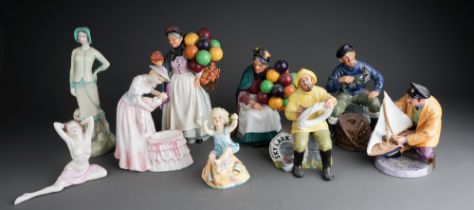 A collection of Royal Doulton to include: The Old Balloon Seller HN1315 Biddy Pennyfarthing HN1843