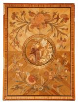 A Napoleonic straw work panel of a religious scene surrounded by Foliage scrolls, approx. 23x17 cm