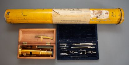 A Collector's lot to include: part Geometry set, boxed; vintage brass microscope, boxed and a WWII