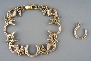 A 9ct yellow gold horse-shoe link bracelet, with alternating links, stamped '375' the clasp