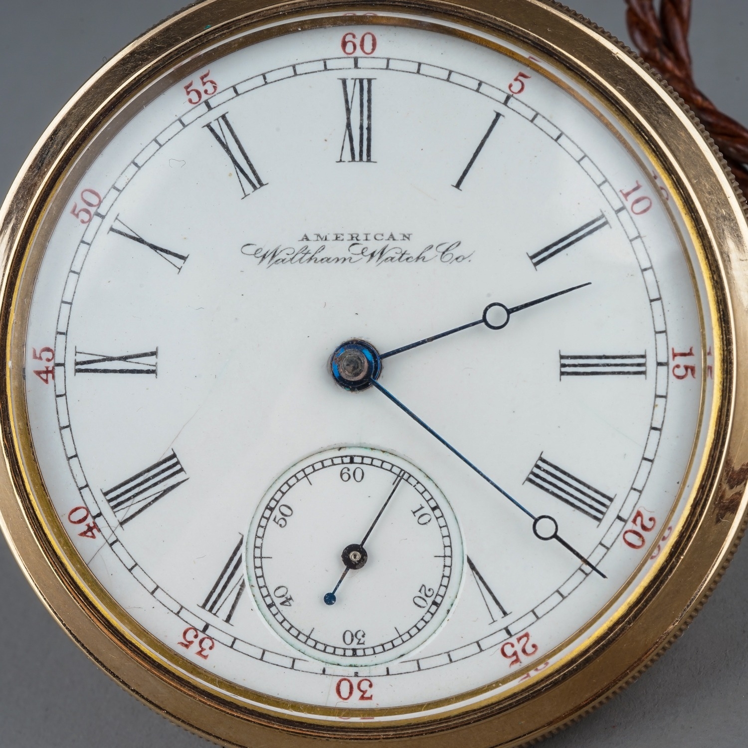 A Waltham Watch Co gold-plated open faced pocket watch, 43mm white enamel dial, 50mm case, Roman - Image 3 of 9