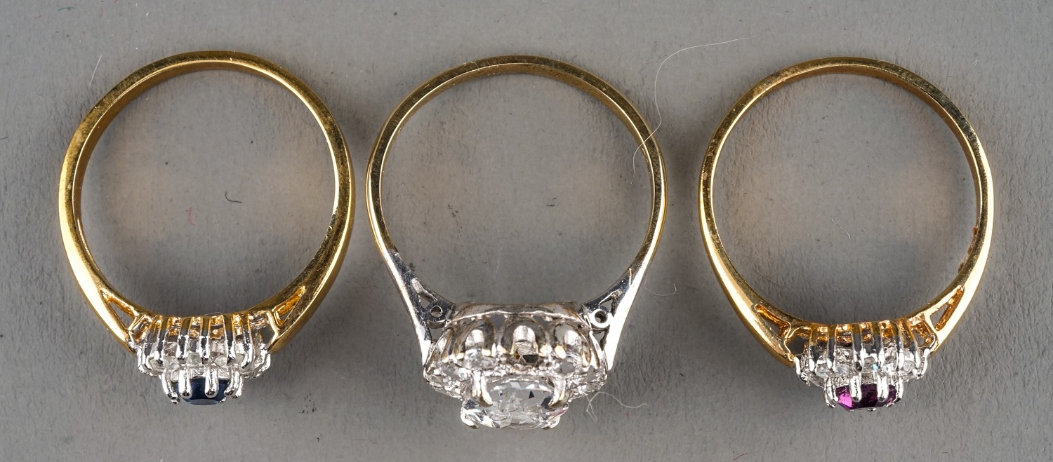 A 9ct yellow gold and clear paste dressing ring, size Q, gross weight approx 3g; together with two - Image 4 of 8