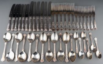 A Sheffield A1 EPNS King's pattern six piece / place flatware service including table knives, forks,