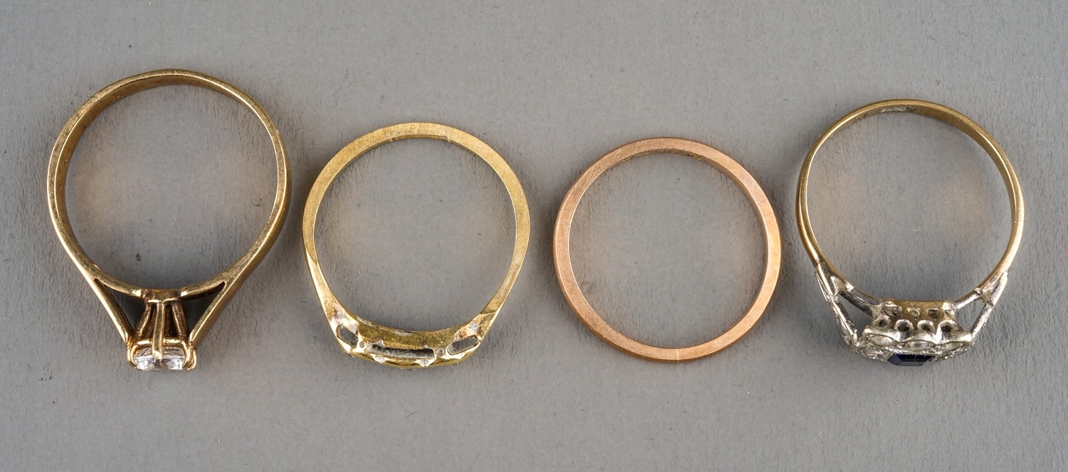 An Edwardian 18ct yellow gold and diamond chip ring, approx 1.7g (af); three 9ct gold rings, two set - Image 6 of 11