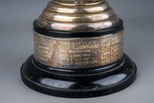 A Modern two handled silver trophy with presentation inscription dated 1965, hallmarked by Viner's