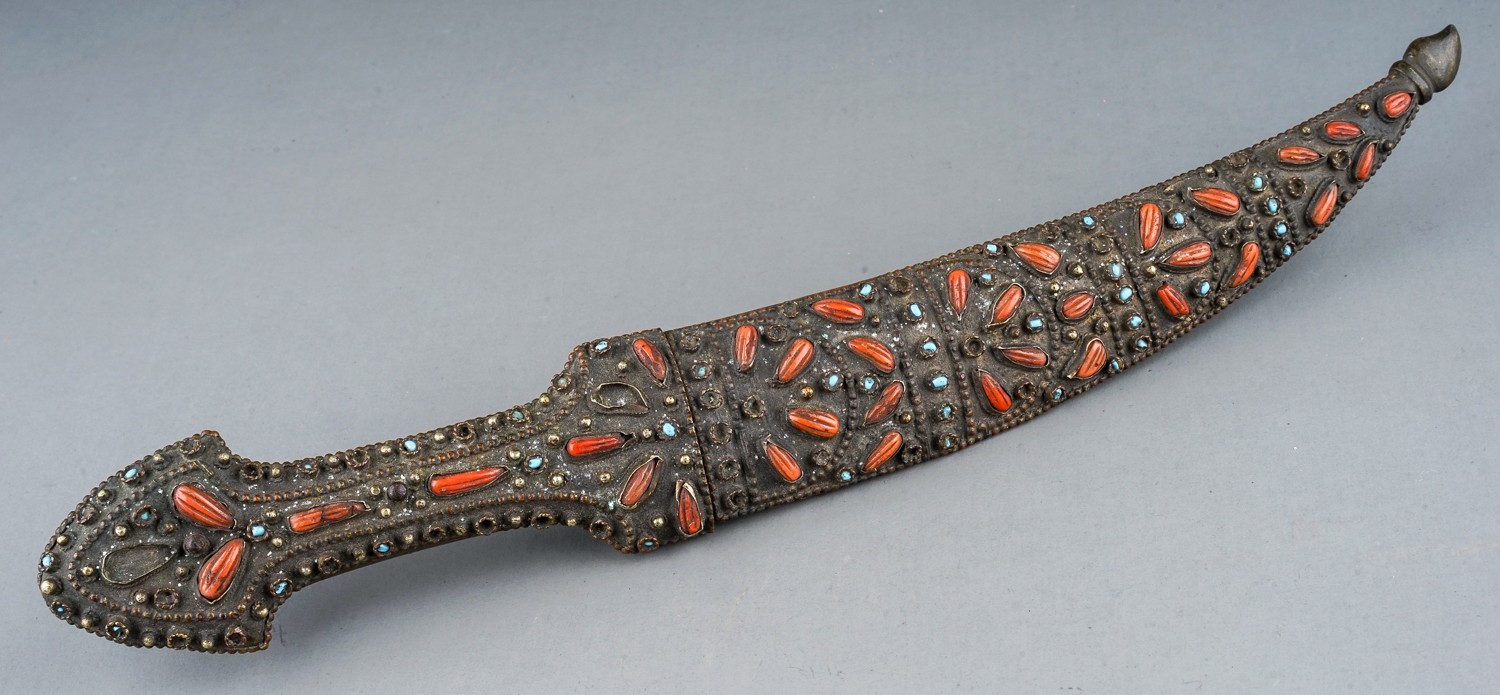 19th Century antique Turkish Ottoman empire Islamic dagger set with coral and turquoise.