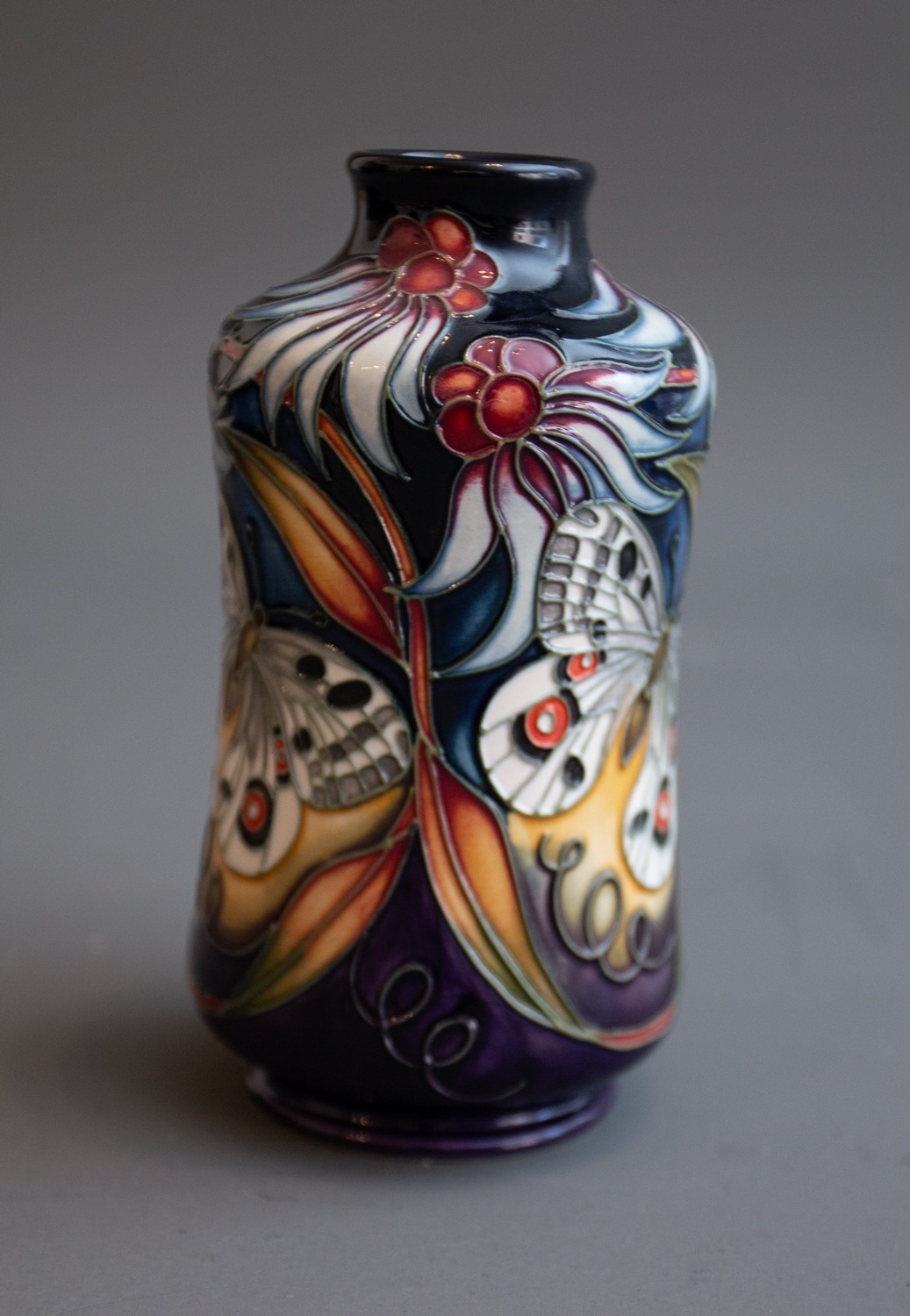 A Moorcroft Apollo Butterfly 98/5 vase designed by Sian Leeper 2005, with waisted cylindrical - Image 2 of 3