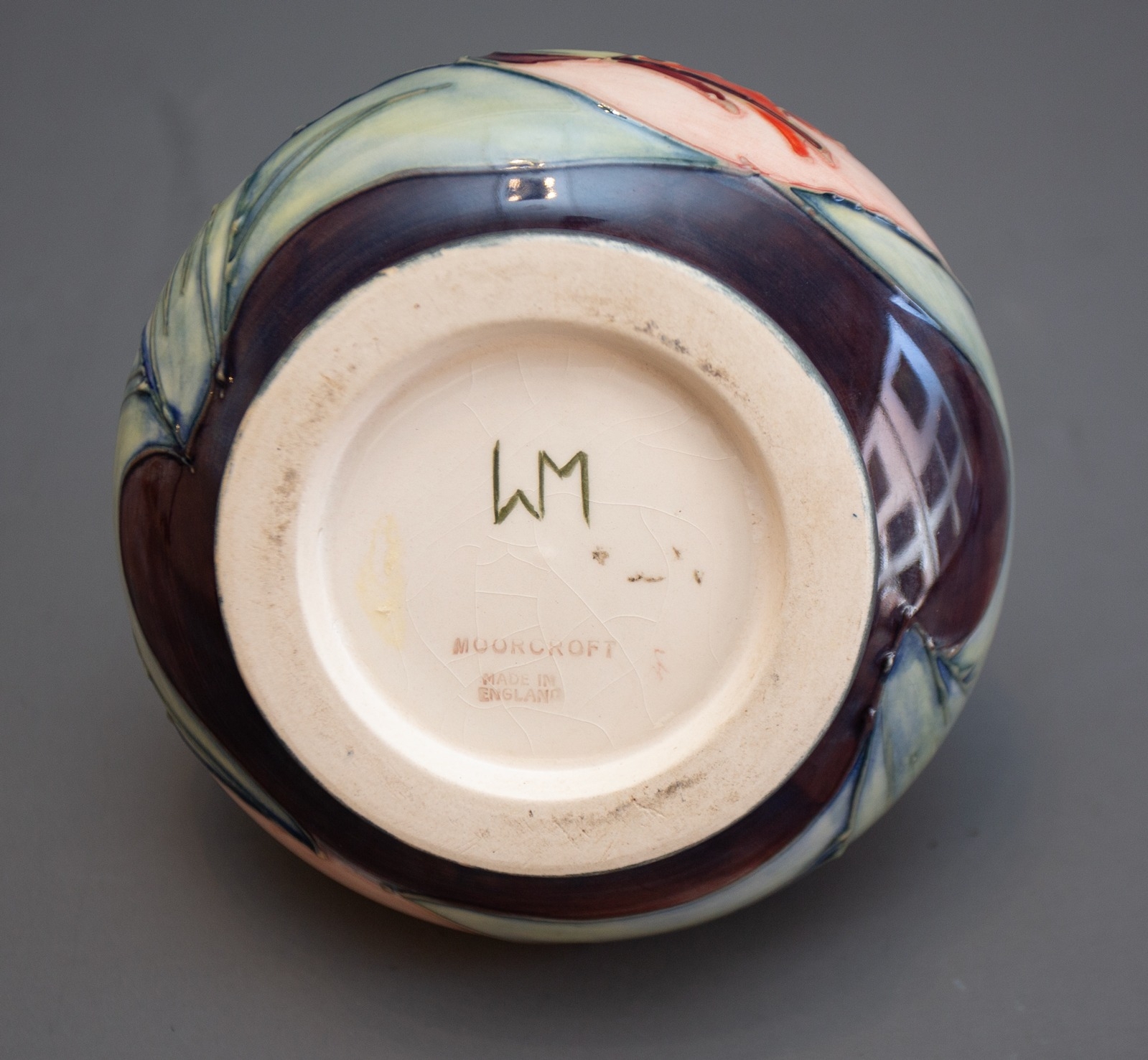 A Moorcroft Red Tulip squat vase with WM monogram and printed marks to base, 11cm high. - Image 3 of 3