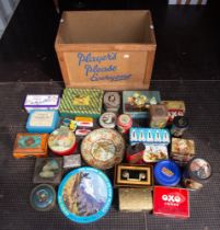A collection of various vintage biscuit, oil and sweet tins, various maker (1 box -Q)