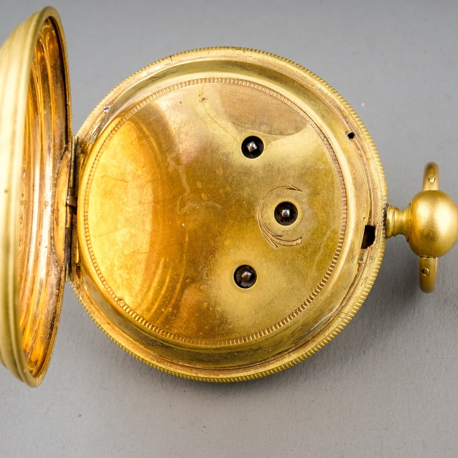 A 19th century brass cased cylinder escapement key wind multi-dial pocket watch, 47mm white enamel - Image 5 of 6
