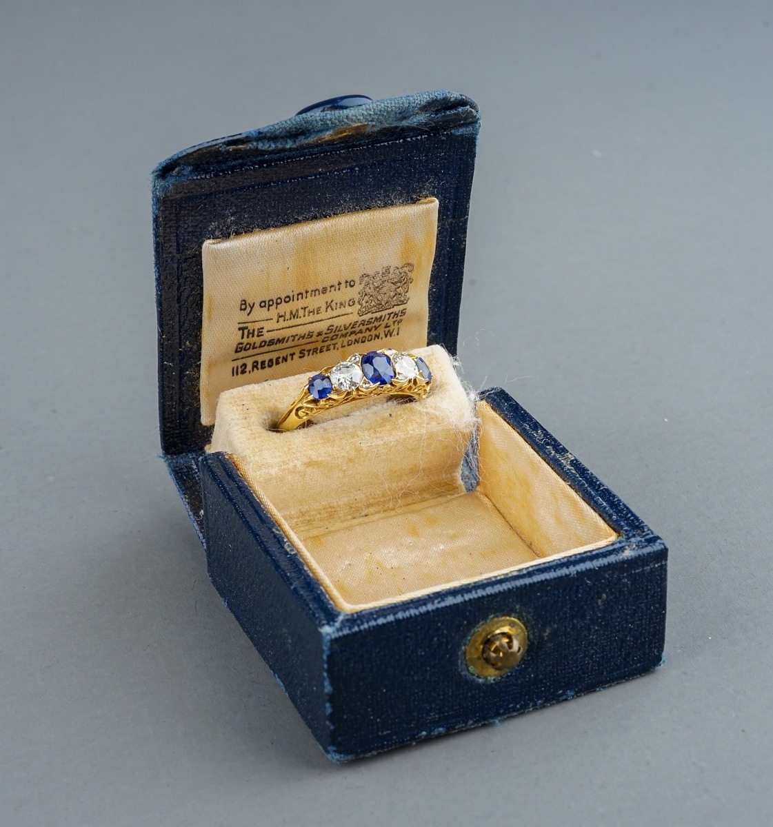 An Edwardian yellow gold sapphire and diamond five-stone ring, size L, unmarked assessed as approx - Image 4 of 4