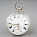 A Victorian silver open face pocket watch, 45mm white enamel dial with Roman numerals and subsidiary