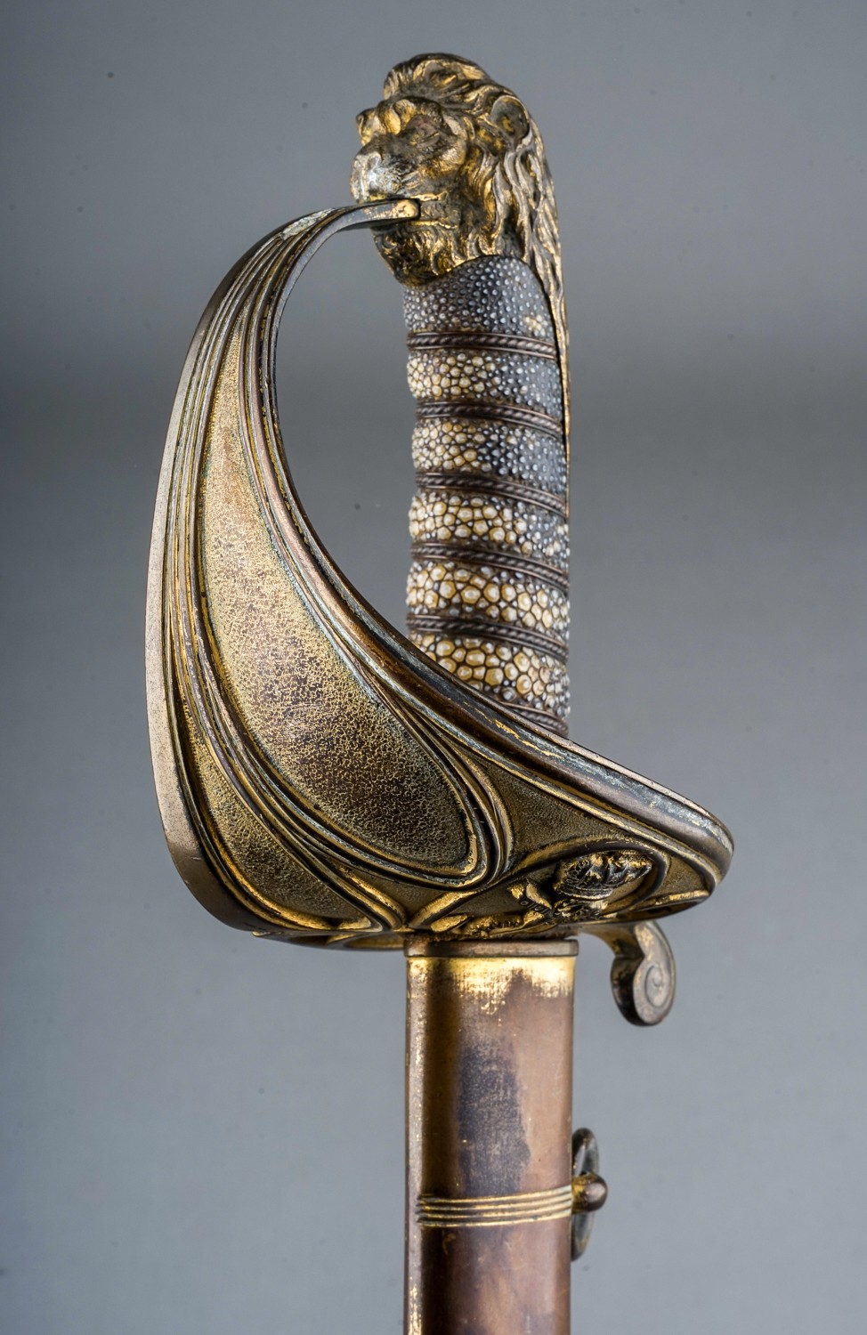 19th Century British naval sword. 1827 pattern with pipe back, complete with scabbard.