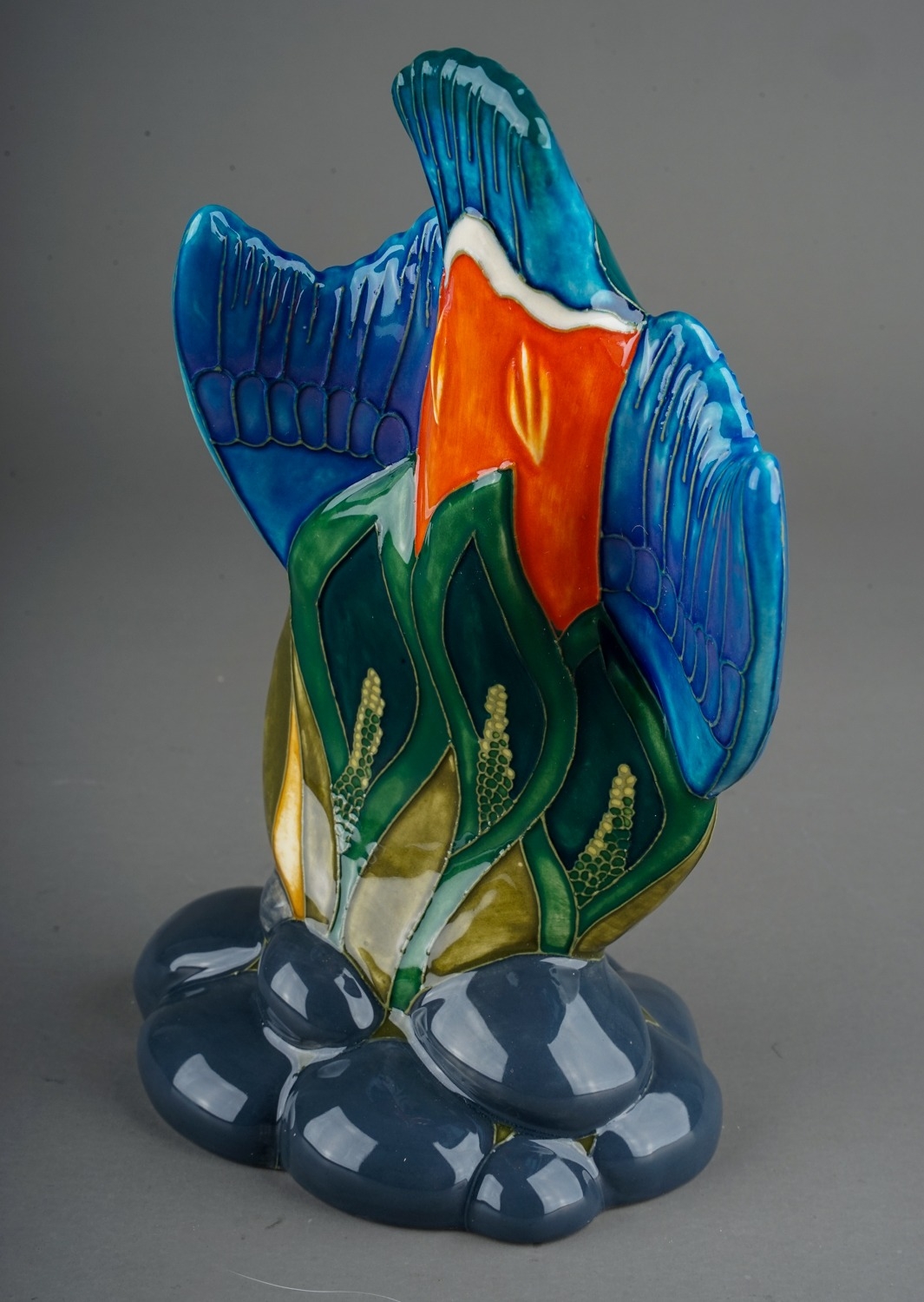 A Moorcroft pottery model of a diving Kingfisher "Fish for Tea", impressed and painted marks, height - Image 2 of 2
