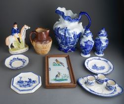 A Royal Doulton part Norfolk blue and white dinner service together with Staffordshire Fred