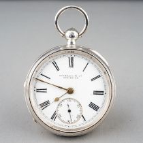 A Victorian silver open face pocket watch, 45mm white enamel dial with Roman numerals and subsidiary