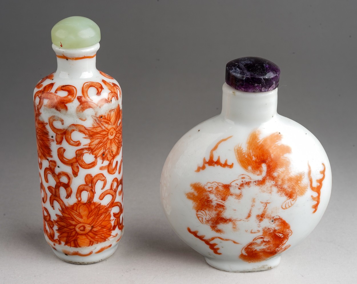 Two Antique Chinese 18th / 19th Century Iron-Red Porcelain Snuff Bottles. Both with four character - Image 2 of 3