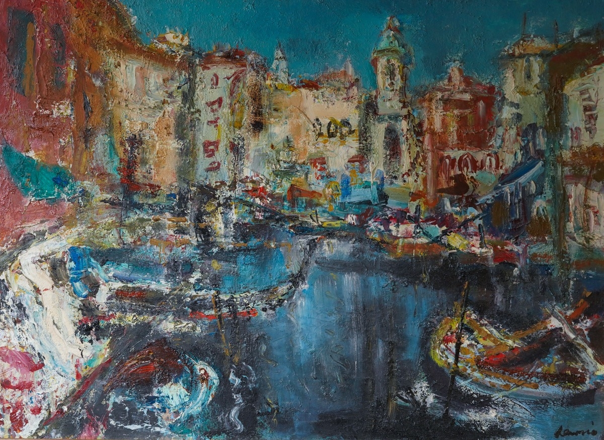 Robert Davies (Scottish, 20th Century) Venice impasto oil on board, 54 x 74.5cm signed lower