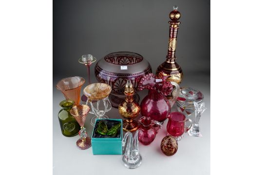 Collection of glassware to include Murano pink glass, large Bohemian decanter and a smaller matching - Image 1 of 12