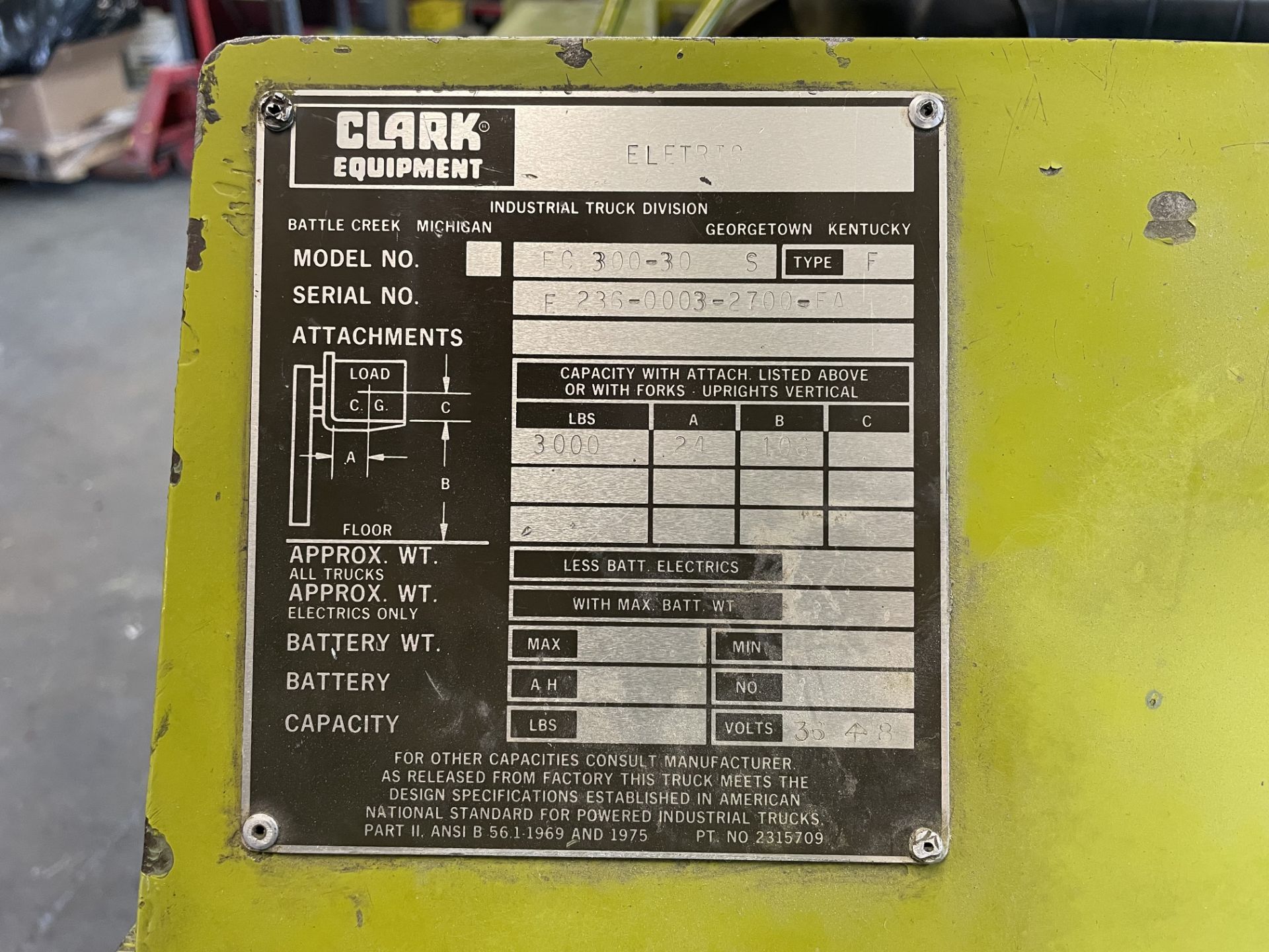 Clark Mdl. FC300-30S Fork Lift - Image 8 of 9