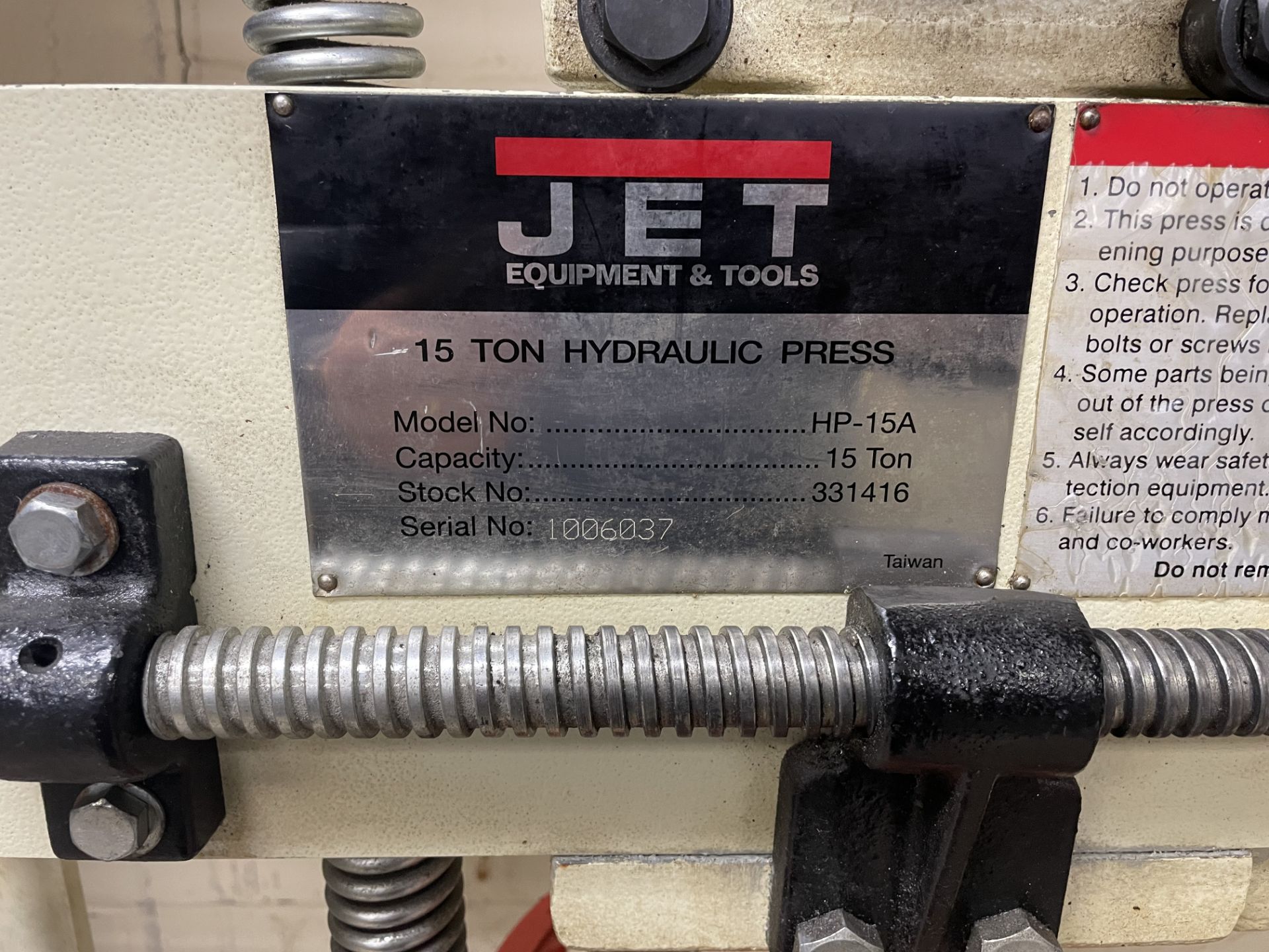 Jet Mdl. HP-15A Hydraulic H-Frame Shop Press - Image 4 of 4