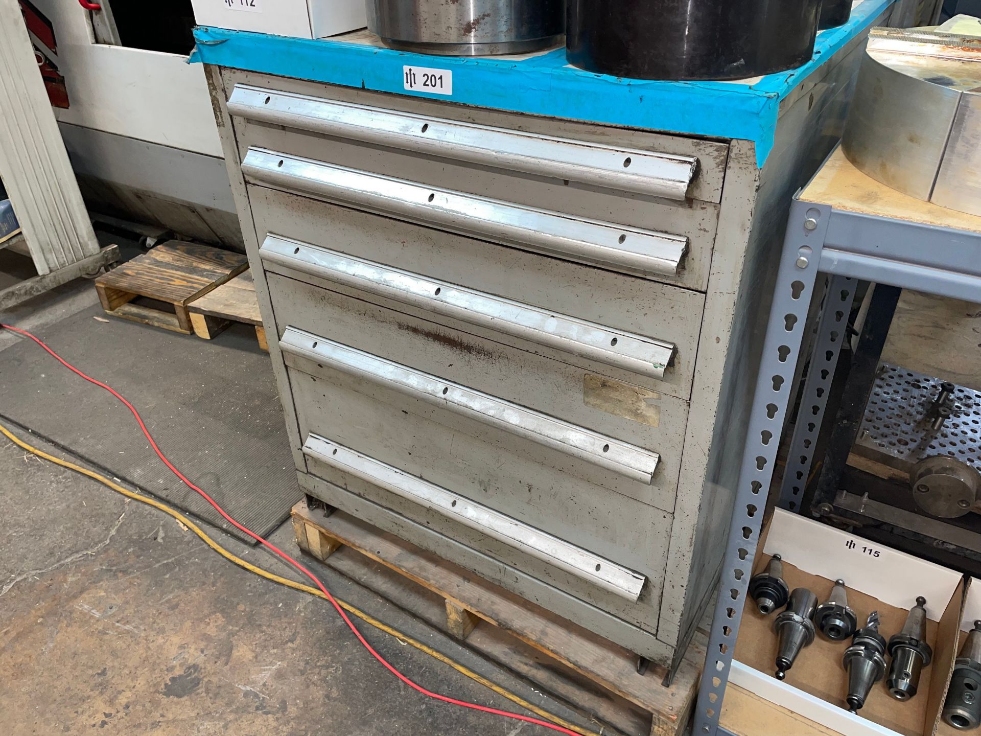 Industrial Modular 5-Drawer Cabinet with Contents