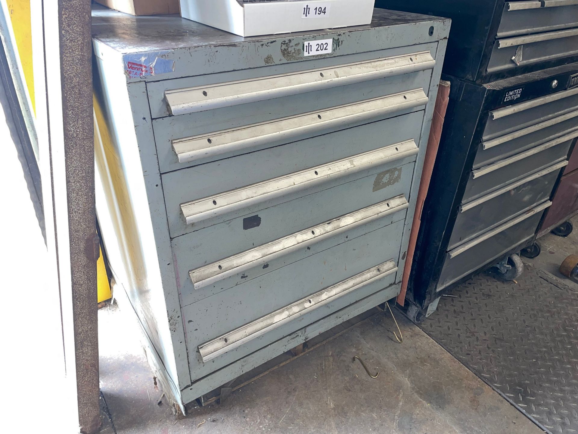 Industrial Modular 5-Drawer Cabinet with Contents