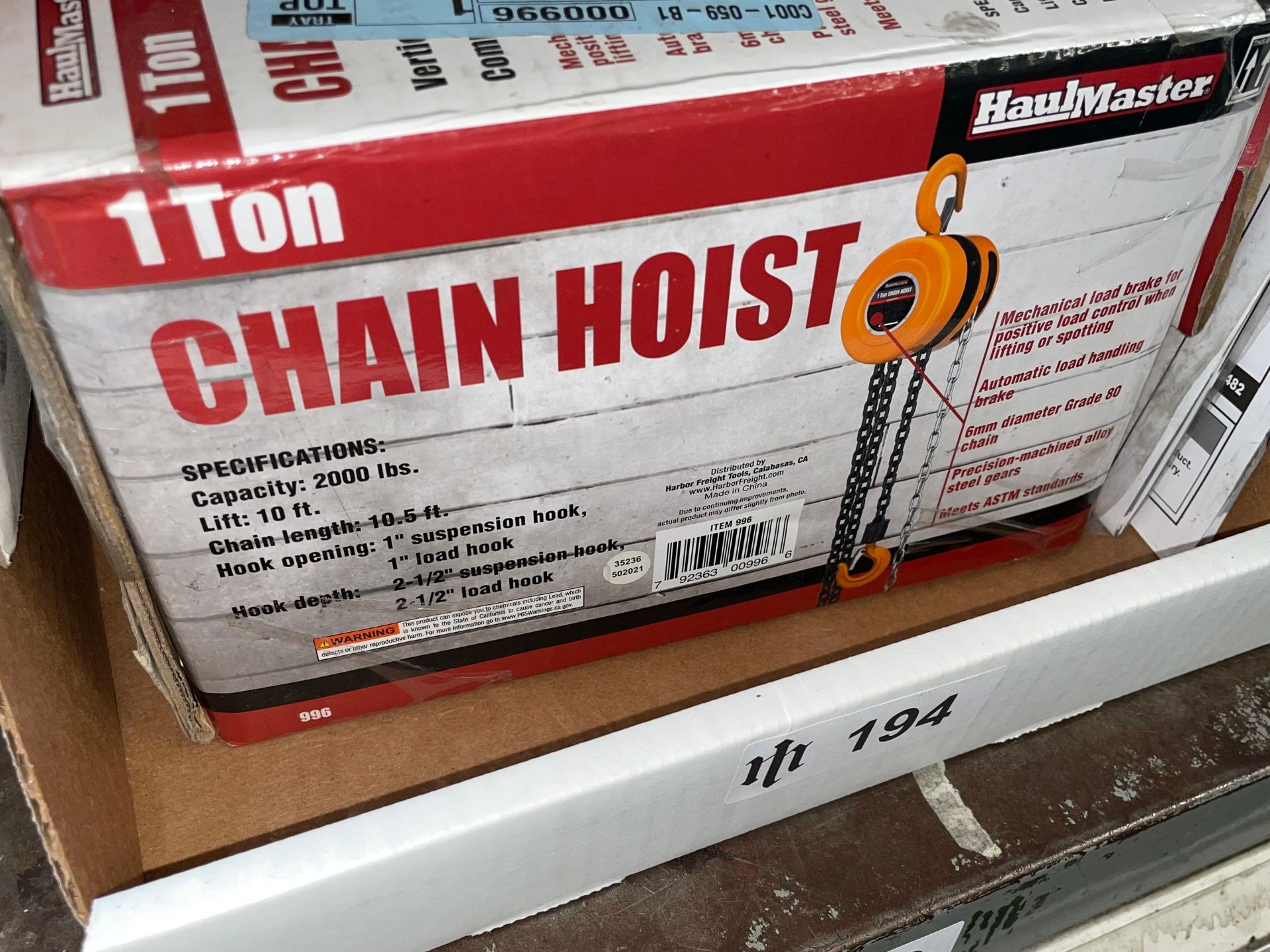 HaulMaster 1-Ton Manual Chain Hoist - Image 3 of 3