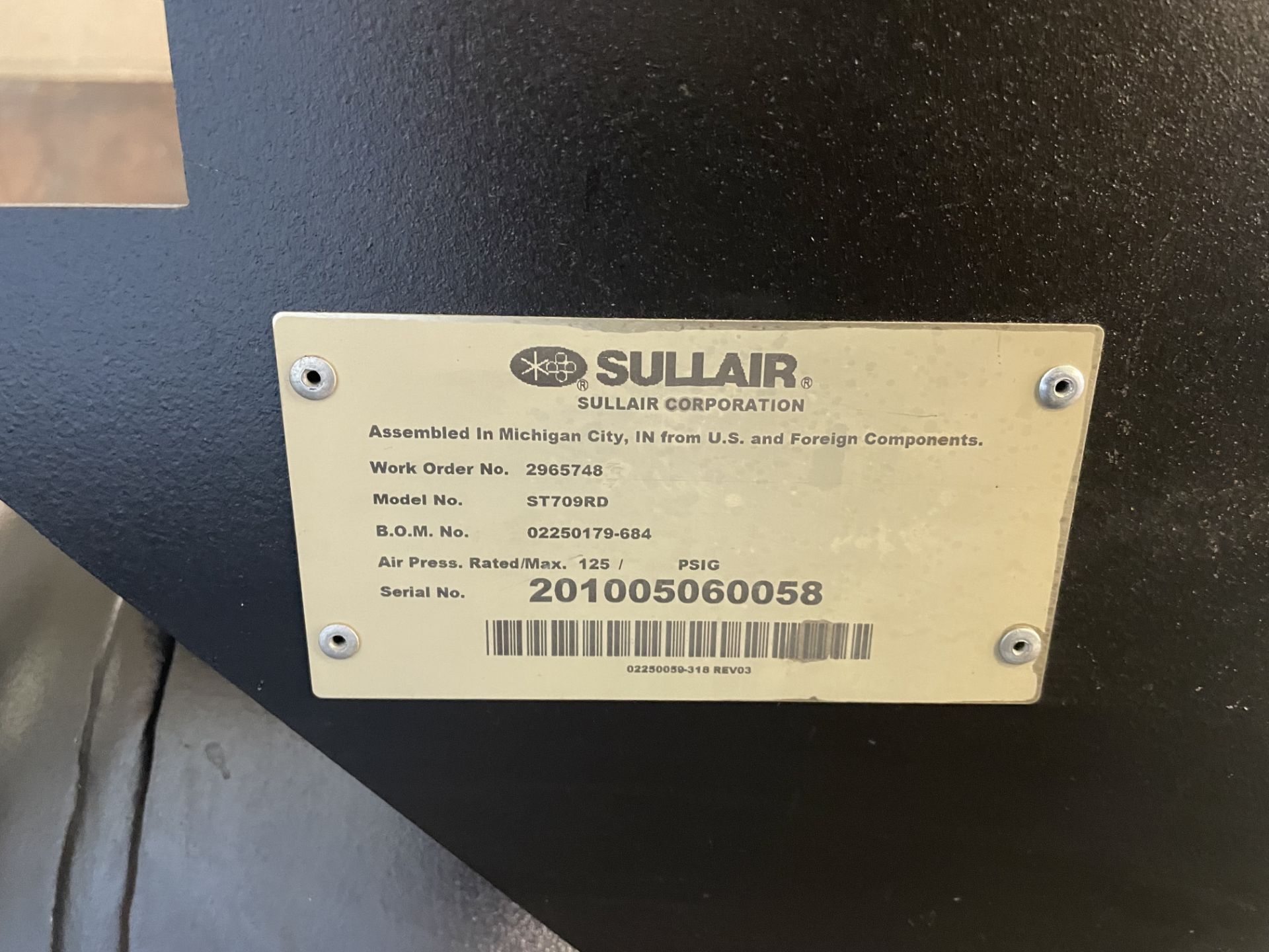 LOW LISTED HOURS! Sullair ShopTek ST709 AC Sull Rotary Screw Air Compressor - Image 6 of 8