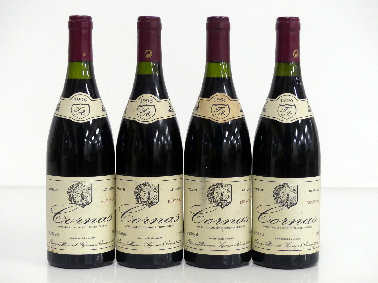 4 bts Cornas Reynard 1996 Thierry Allemand 1 i.n, 2 vts, 1 ts, vsl stl, 1 vsl scuffed label