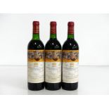 V 3 bts Ch. Mouton-Rothschild 1987 Pauillac, 1er Cru Classé, 2 i.n, 1 ts, vsl stl, Hans Erni