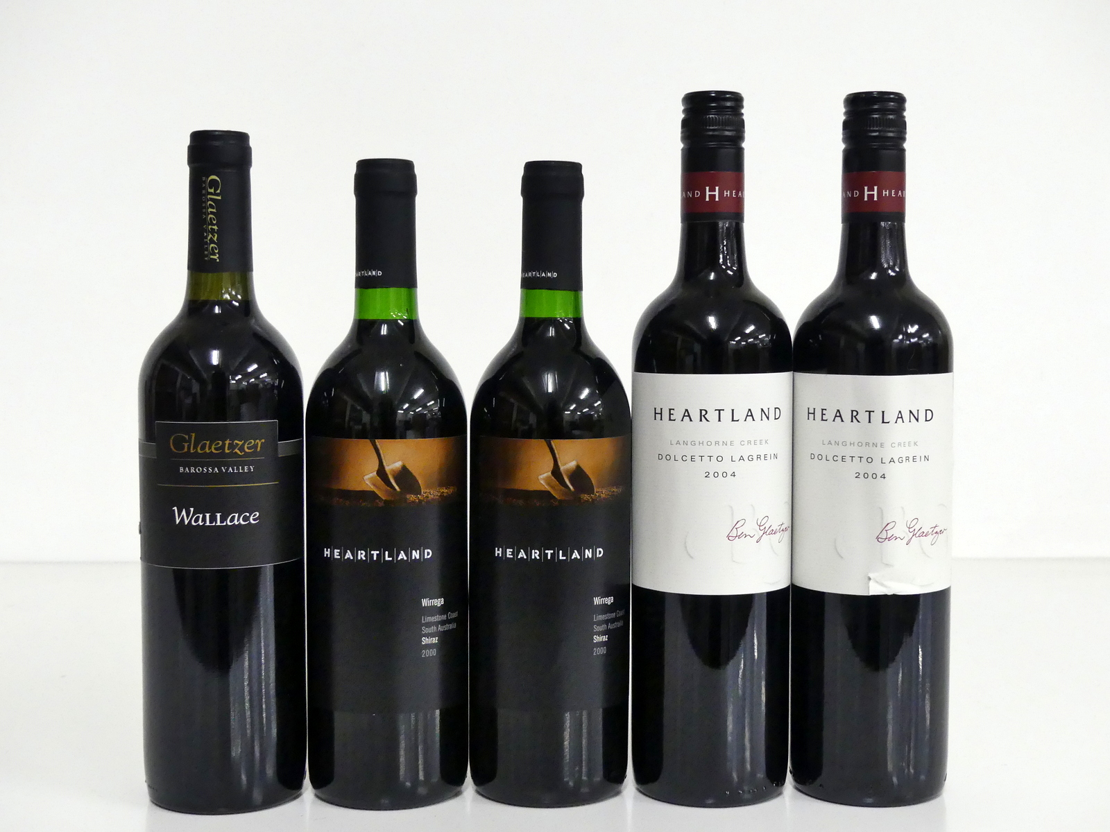 1 bt Glaetzer Wallace 2002 Barossa vts 2 bts Heartland Wirrega Shiraz 2000 Limestone Coast i.n 2 bts