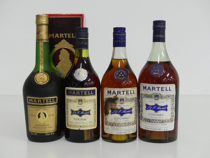 1 24-fl oz bt Martell V.S.O.P. Medaillon Cognac 70° proof 2 24 fl oz bts Martell 3 Star Cognac 70°
