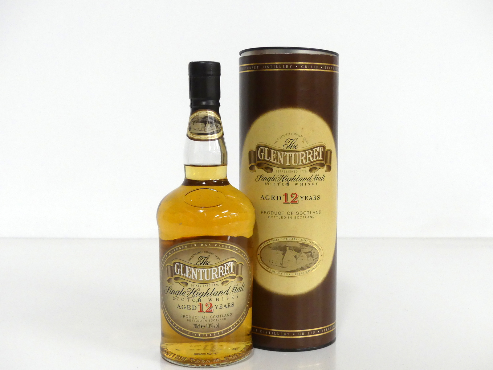 1 bt The Glenturret 12YO Single Highland Malt Scotch Whisky 40% 1990's bottling, original tube