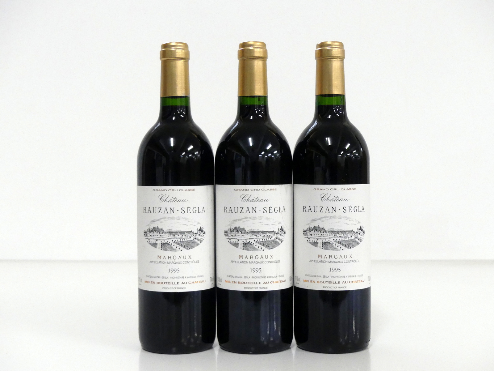 3 bts Ch. Rauzan-Sègla 1995 Margaux 2me Cru Classé, hf/i.n, vsl stl