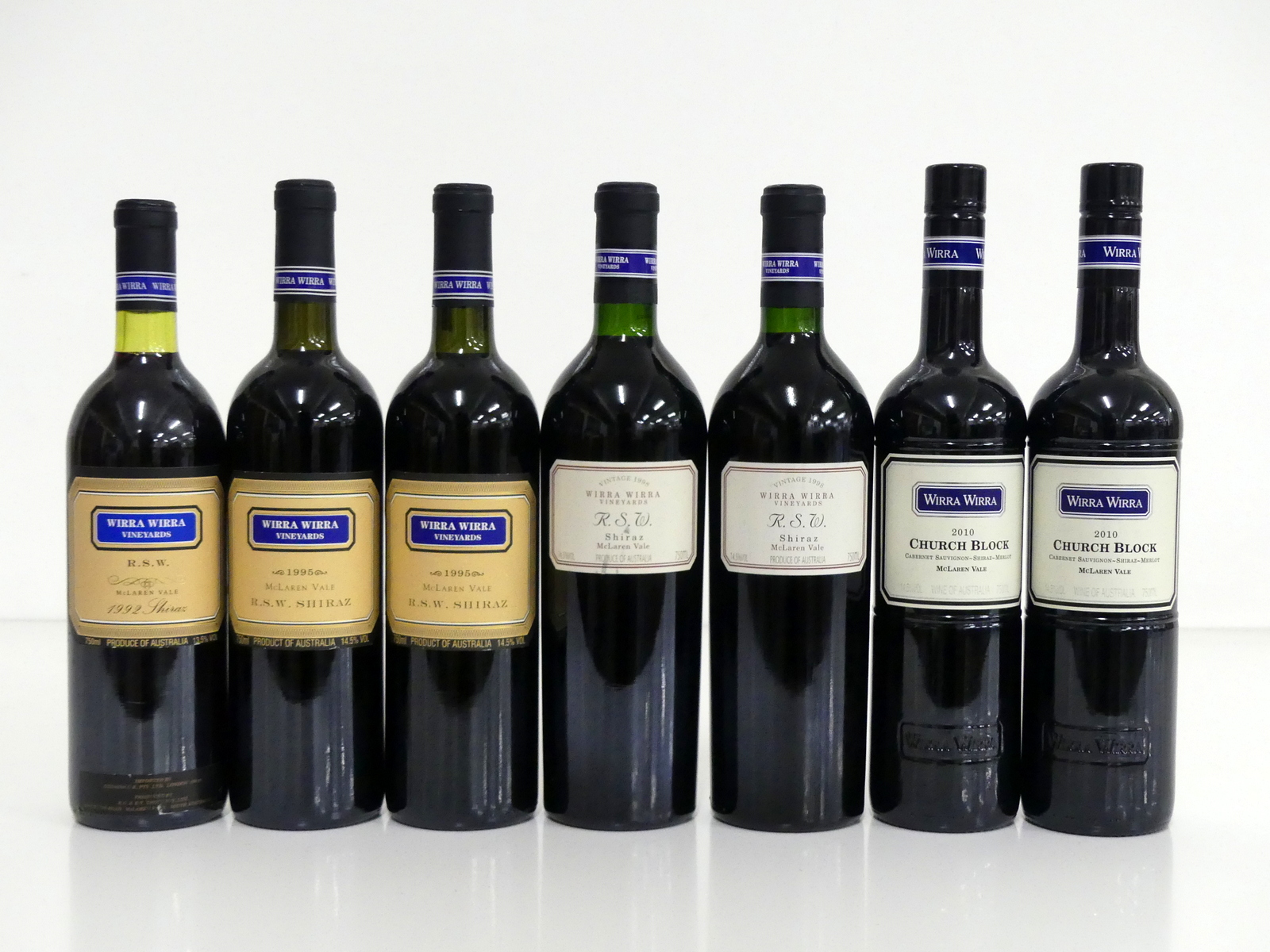 1 bt Wirra Wirra R.S.W. Shiraz 1992 McLaren Vale vts 2 bts Wirra Wirra R.S.W. Shiraz 1995 McLaren