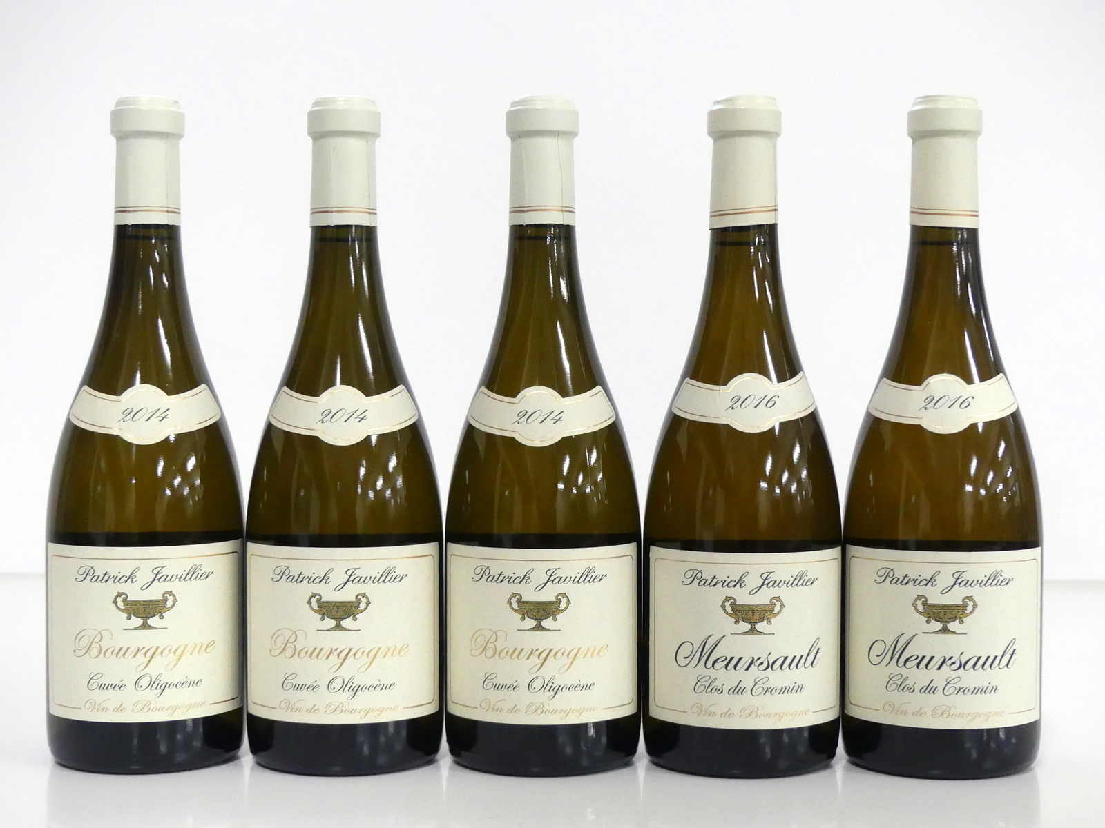 3 bts Bourgogne Cuvée Oligocène 2014 Patrick Javillier 2 bts Meursault Clos du Cromin 2016 Patrick