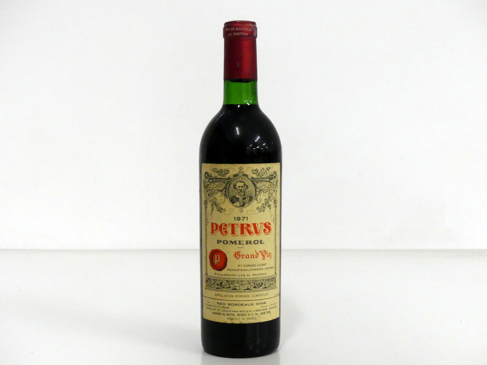 1 bt Petrus 1971 Pomerol US Import slip (Austin, Nichols & Co),vts, vsl bs, vsl foil damage, aged