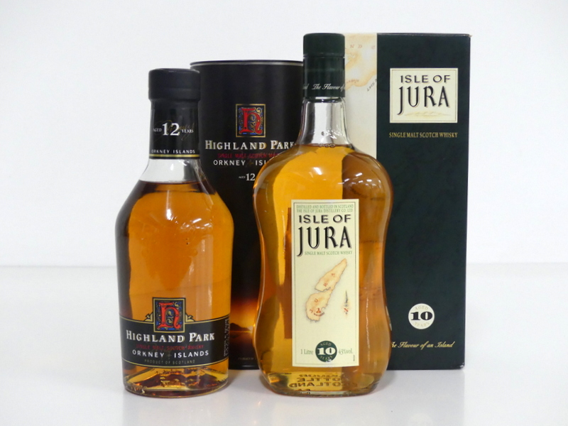 1 70-cl bt Highland Park 12YO Single Malt Scotch Whisky 40% original tube 1 litre bt Jura 10YO