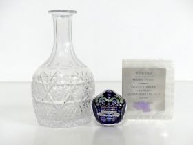 A Vintage Whitefriars Lead Crystal Decanter with Millefiori Silver Jubilee Crown Stopper